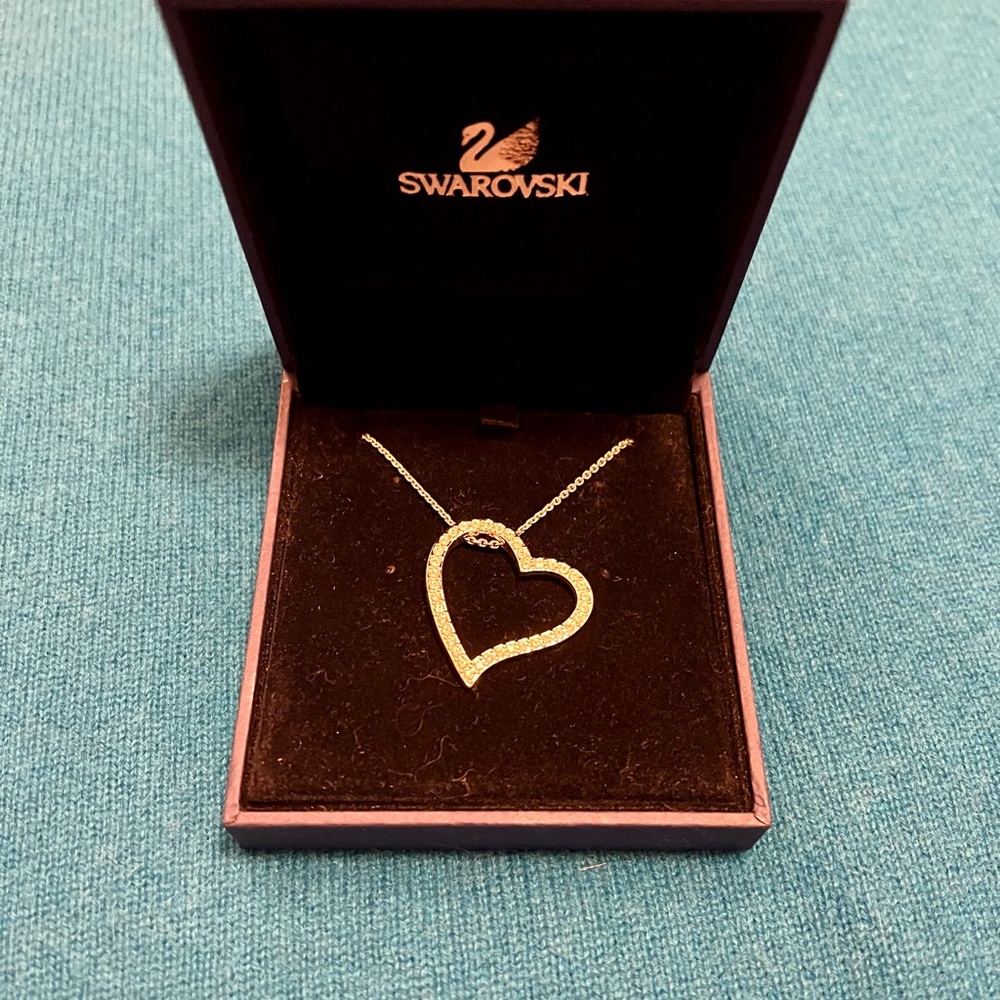 Swarovski Crystal Sterling Silver Open Heart Necklace